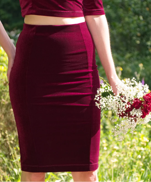 burgundy-high-waisted-pencil-mini-skirt