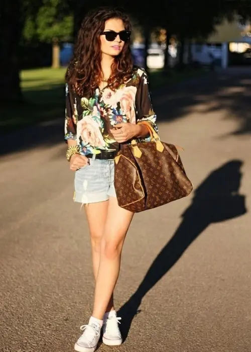 floral-blouse-and-classic-sneakers