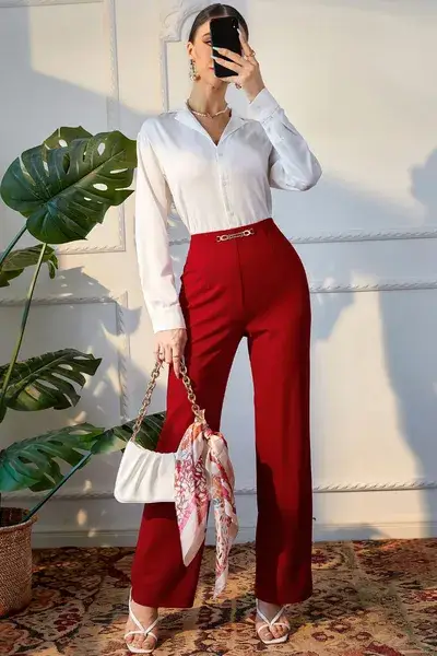silk-blouse-with-red-trousers